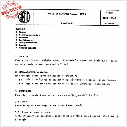 Projetor para uso naval - Tipo A