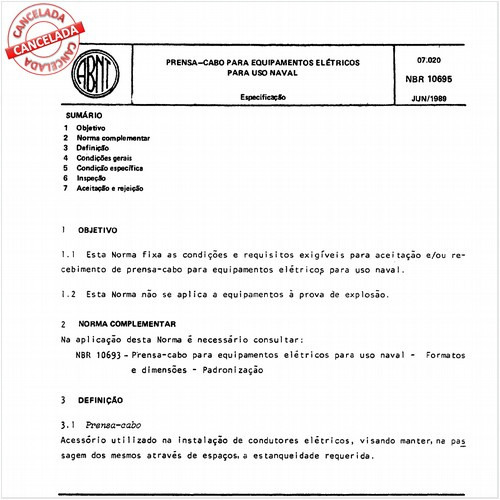 Prensa-cabo para equipamentos elétricos para uso naval