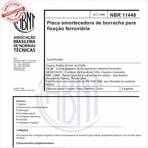 Placa amortecedora de borracha para fixação ferroviária