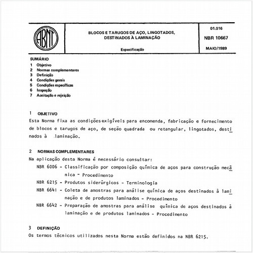 Blocos e tarugos de aço, lingotados, destinados à laminação - Especificação