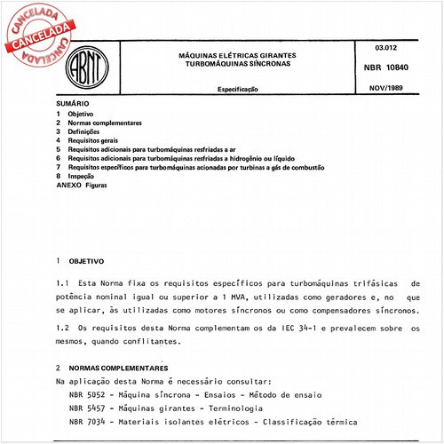 Máquinas elétricas girantes - Turbomáquinas síncronas