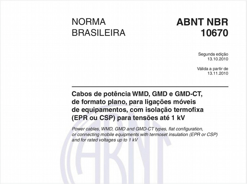 Cabos de potência WMD, GMD e GMD-CT, de formato plano, para ligações móveis de equipamentos, com isolação termofixa (EPR ou CSP) para tensões até 1 kV