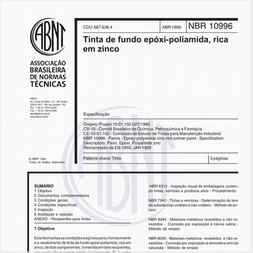 Tinta de fundo epóxi-poliamida, rica em zinco - Especificação