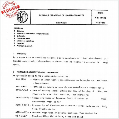 Decalque para sinais de uso em aeronaves