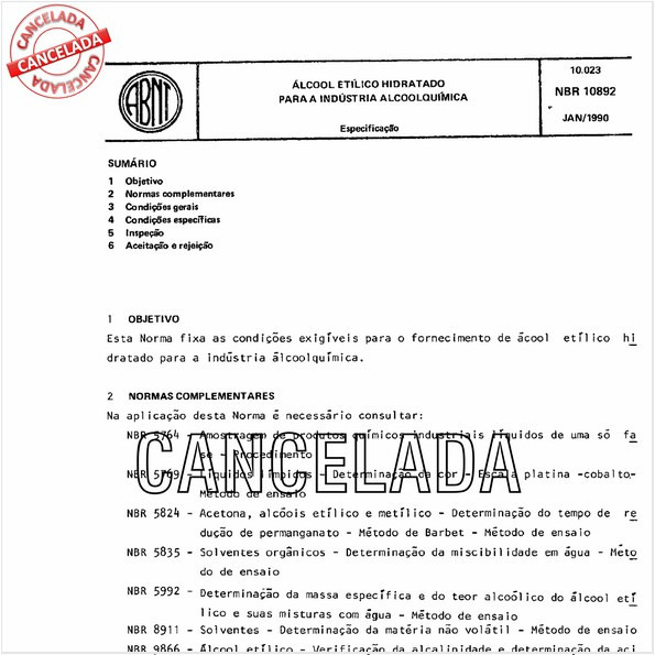 Alcool etílico hidratado para a indústria alcoolquímica