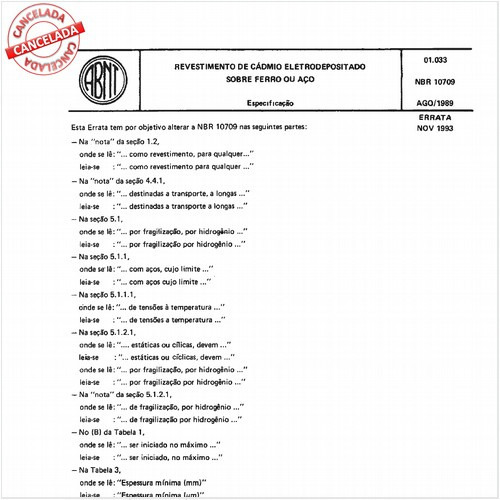 Revestimentos de cádmio eletrodepositado sobre ferro ou aço