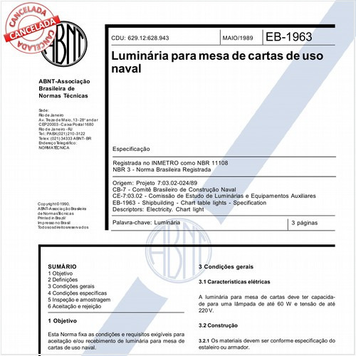 Luminária para mesa de cartas de uso naval