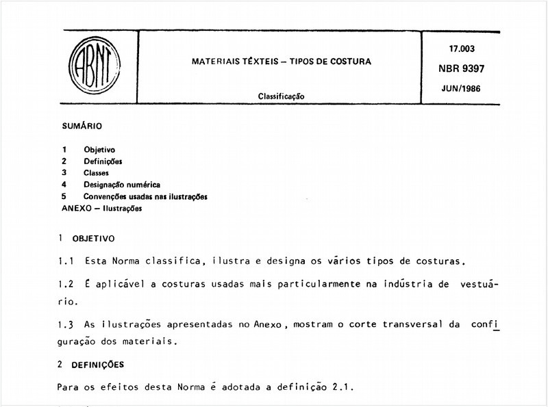 Materiais têxteis - Tipos de costura - Classificação