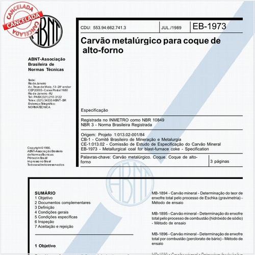 Carvão metalúrgico para coque de alto-forno - Especificação