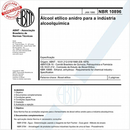 Álcool etílico anidro para a indústria alcoolquímica