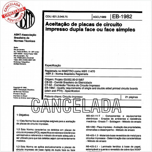 Aceitação de placas de circuito impresso - Dupla face ou face simples