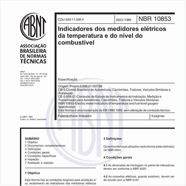 Indicadores dos medidores elétricos da temperatura e do nível do combustível - Especificação