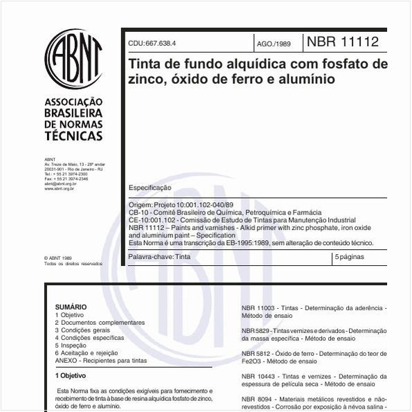 Tinta de fundo alquídica com fosfato de zinco, óxido de ferro e alumínio - Especificação