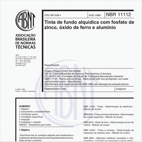Tinta de fundo alquídica com fosfato de zinco, óxido de ferro e alumínio - Especificação