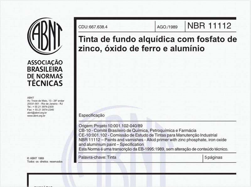Tinta de fundo alquídica com fosfato de zinco, óxido de ferro e alumínio - Especificação