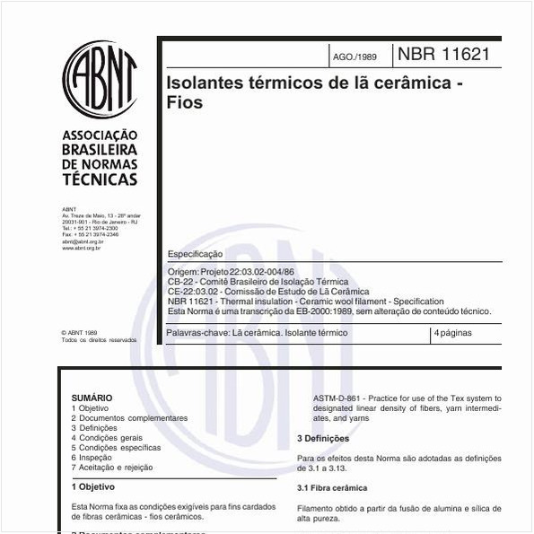 Isolantes térmicos de lã cerâmica - Fios - Especificação