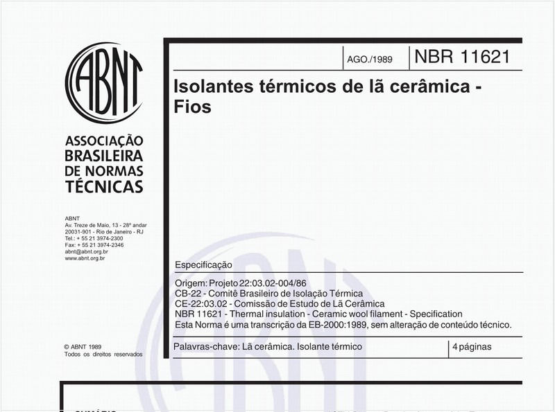 Isolantes térmicos de lã cerâmica - Fios - Especificação