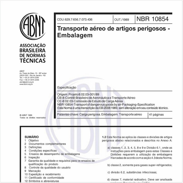 Transporte aéreo de artigos perigosos - Embalagem - Especificação