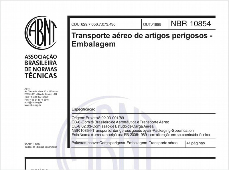 Transporte aéreo de artigos perigosos - Embalagem - Especificação