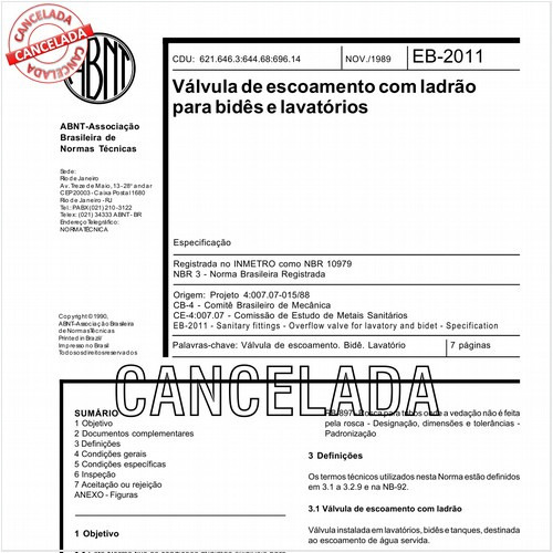 Válvula de escoamento com ladrão para bidês e lavatórios