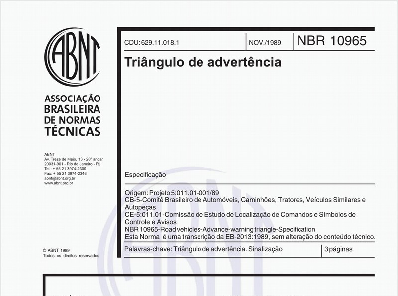 Triângulo de advertência - Especificação