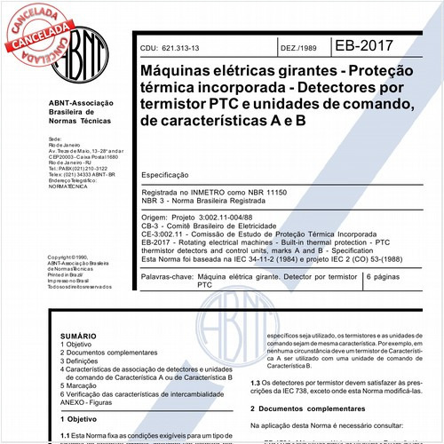 Máquinas elétricas girantes - Proteção térmica incorporada - Detectores por termistor PTC e unidades de comando, de características A e B