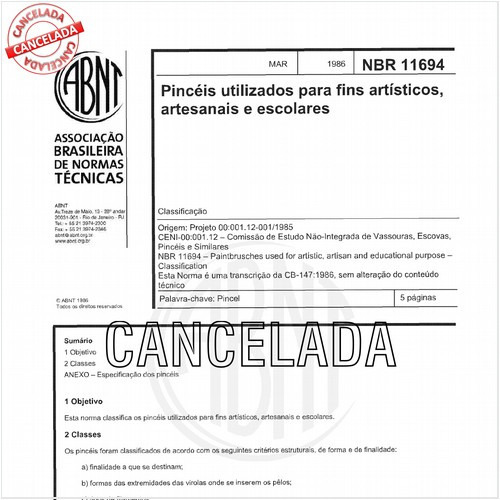 Pincéis utilizados para fins artísticos, artesanais e escolares