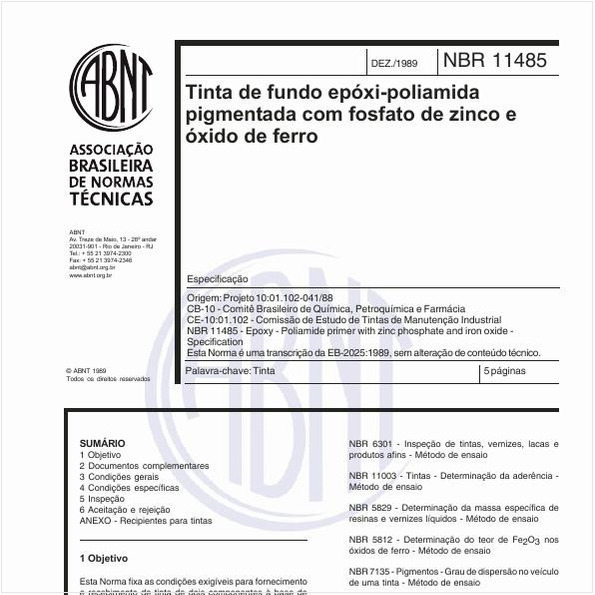 Tinta de fundo epóxi-poliamida pigmentada com fosfato de zinco e óxido de ferro - Especificação