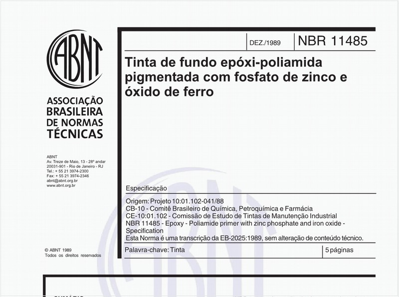 Tinta de fundo epóxi-poliamida pigmentada com fosfato de zinco e óxido de ferro - Especificação