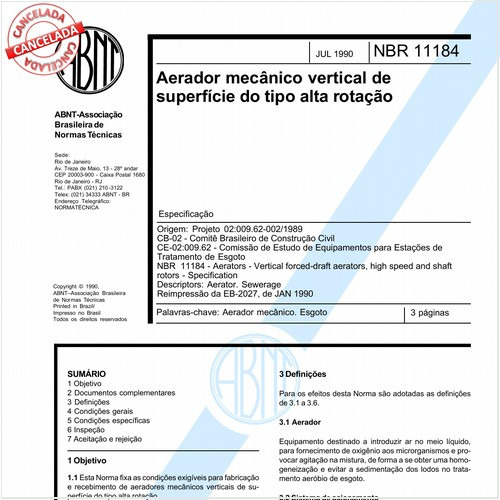 Aerador vertical de superfície do tipo alta rotação