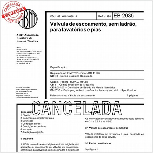 Válvula de escoamento, sem ladrão, para lavatórios e pias