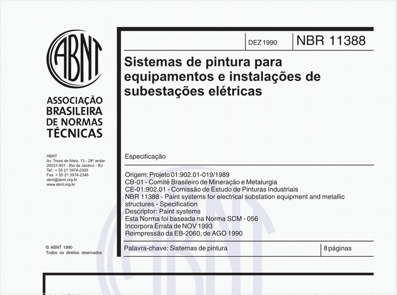 Sistemas de pintura para equipamentos e instalações de subestações elétricas - Especificação