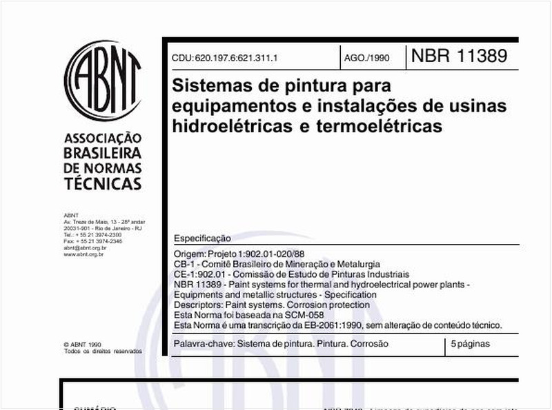 Sistemas de pintura para equipamentos e instalações de usinas hidroelétricas ou termoelétricas - Especificação