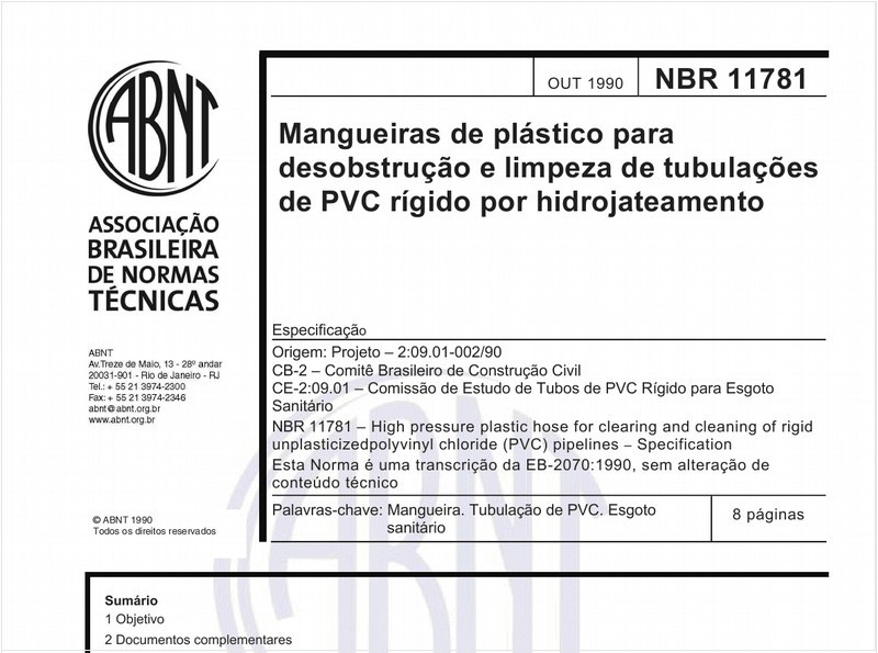 Mangueiras de plástico para desobstrução e limpeza de tubulações de PVC rígido por hidrojateamento - Especificação