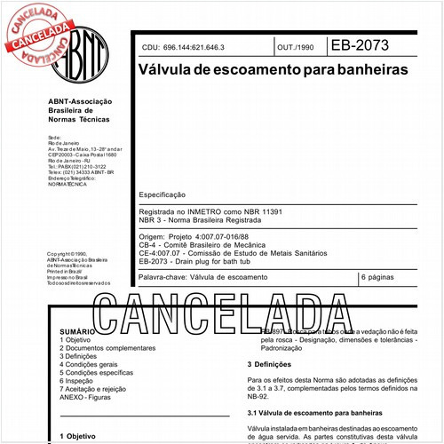 Válvula de escoamento para banheiras