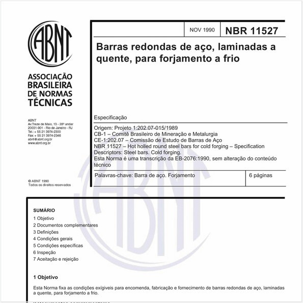 Barras redondas de aço, laminadas a quente, para forjamento a frio - Especificação