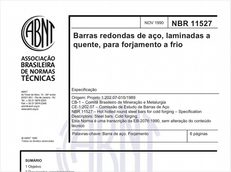Barras redondas de aço, laminadas a quente, para forjamento a frio - Especificação
