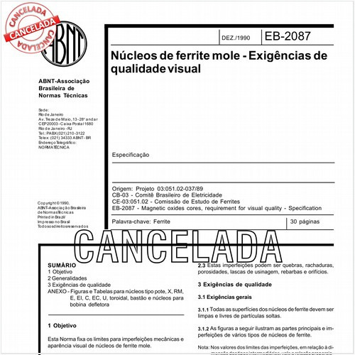 Núcleos de ferrite mole - Exigências de qualidade visual