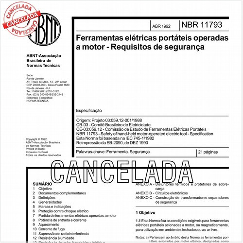 Ferramentas elétricas portáteis operadas a motor - Requisitos de segurança