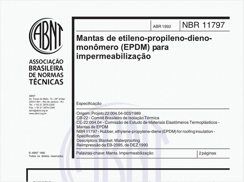 Mantas de etileno-propileno-dieno-monômero (EPDM) para impermeabilização - Especificação