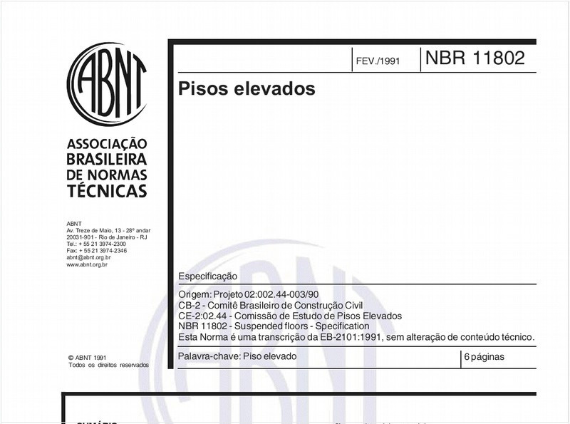 Pisos elevados - Especificação