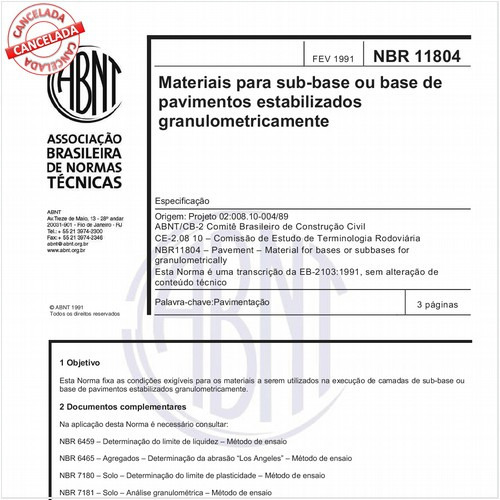 Materiais para sub-base ou base de pavimentos estabilizados granulometricamente