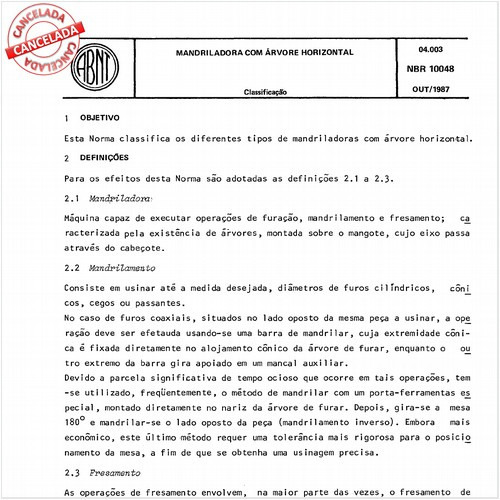 Mandriladora com árvore horizontal