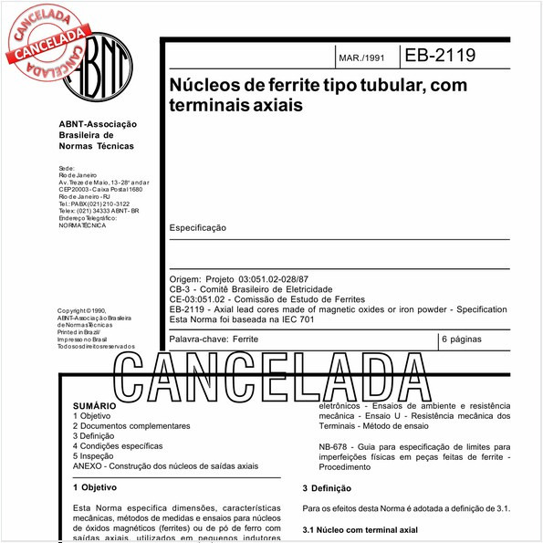 Núcleos de ferrite tipo tubular, com terminais axiais