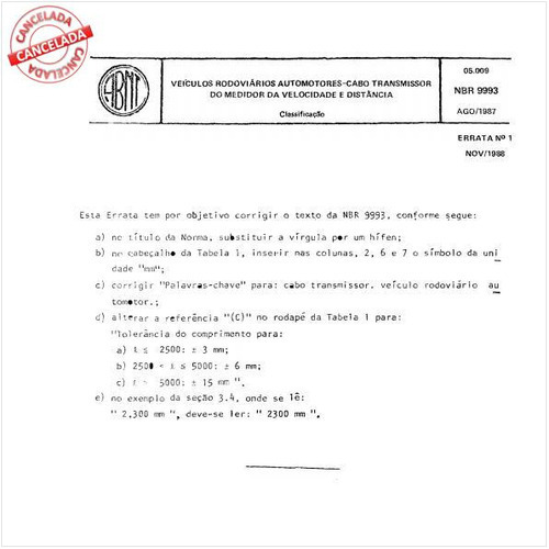 Veículos rodoviários automotores - Cabo transmissor do medidor da velocidade e distância