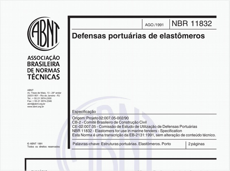 Defensas portuárias de elastômeros - Especificação