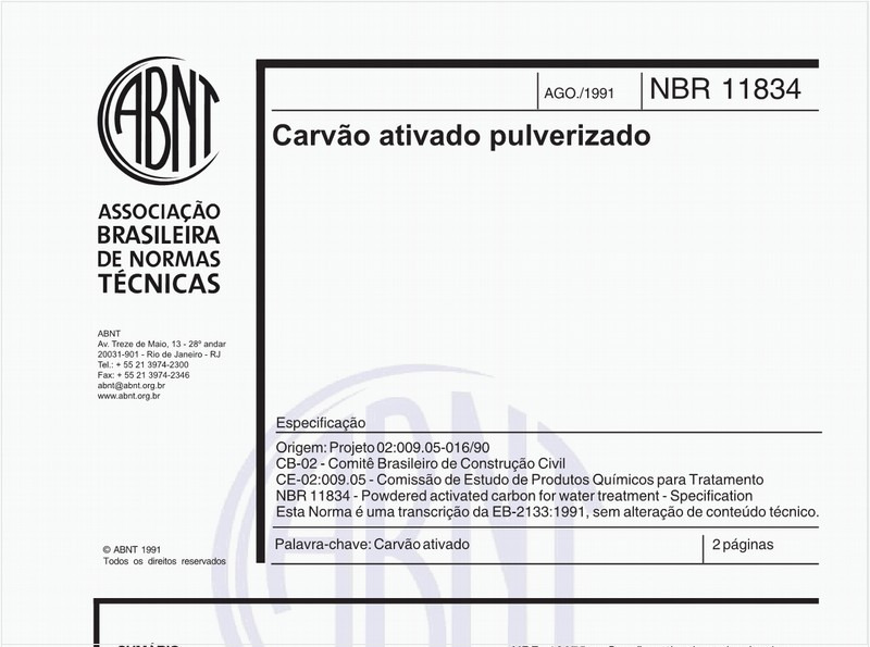Carvão ativado pulverizado - Especificação