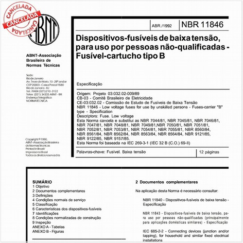 Dispositivos-fusíveis de baixa tensão, para uso por pessoas não-qualificadas - Fusível-cartucho tipo B