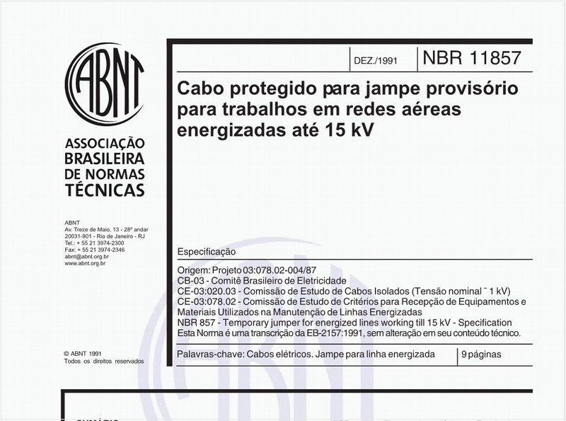 Cabo protegido para jampe provisório para trabalhos em redes aéreas energizadas até 15 kV - Especificação