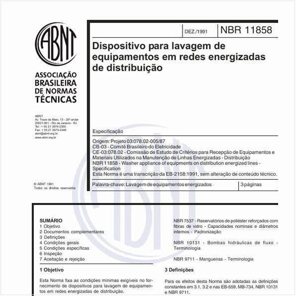 Dispositivo para lavagem de equipamentos em redes energizadas de distribuição - Especificação